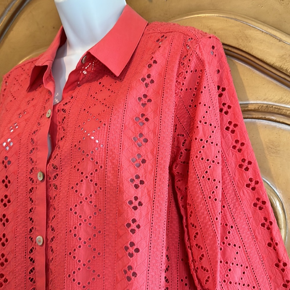 Coral Eyelet Button Down - image 2